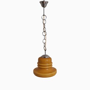 Vintage German Hanging Lamp with Yellow Glass Shade on Chrome-Plated Metal Mount, 1970s