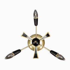 Mid-Century Modern German Sputnik Flush Mount in Black and Gold, 1950s