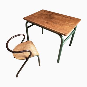 Juego de escritorio y silla infantil francés vintage, años 50. Juego de 2