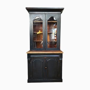 Comò vittoriano in pino con vetro float originale, fine XIX secolo