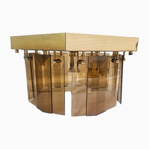 Sische Ceiling Lamp in Brass & Amber Glass, West Germany, 1980s