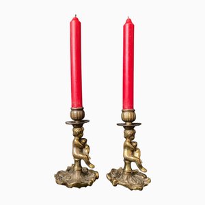 Antique Candlesticks with Putti, 1950s, Set of 2