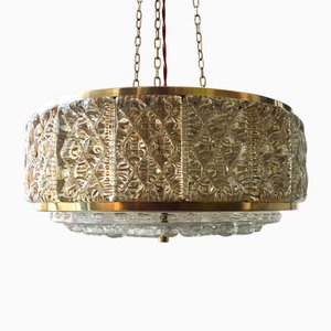 Lustre Mid-Century en Verre par Vitrika en Collaboration avec Orrefors, Danemark