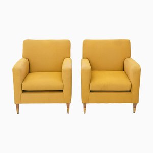 Yellow Fabric Armchairs, 1950s, Set of 2