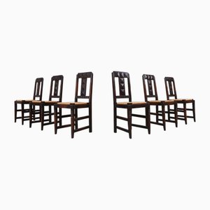 Vintage Dining Chairs in Oak and Wicker attributed to Victor Coutray, 1940s, Set of 6