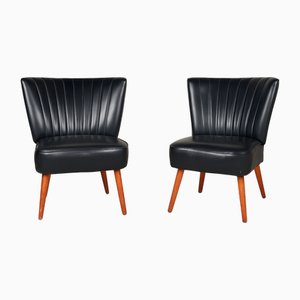 Set de Fauteuils Club Vintage en Similicuir Noir, 1950s