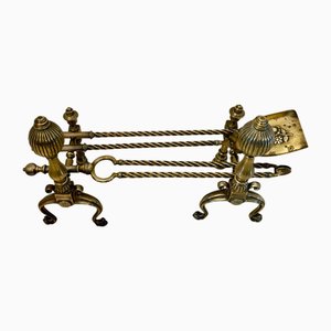 Antique Victorian Brass Fire Irons and Dog, 1860