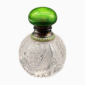 Antique Baccarat Crystal Perfume Bottle with Silver Guilloche Stopper, 1890s