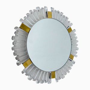 Murano Ice Glass & Brass Backlit Mirror attributed to J. T. Kalmar for Kalmar, Austria, 1960s