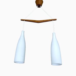 Skandinavische Hängelampe aus Teak & Glas, 1960er