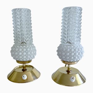 Vintage Bubble Glass and Brass Table Lamps, Set of 2