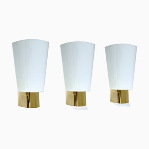 Vintage Gilded Brass and Glass Sconces from Limburg, Set of 3