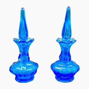 Aquamarine Blue Bohemian Glass Perfume Bottles, Set of 2