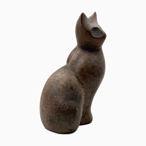 Kubistische Katzenskulptur aus Keramik von Christian Pradier, Frankreich, 1980er