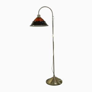 Lampadaire Mid-Century Plaqué Nickel avec Tête en Verre Ambré, 1970s