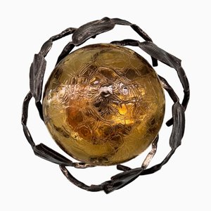 Applique Murale Vintage en Verre Ambré et Métal, Italie, 1960s