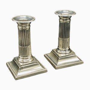Antique English Silver Plate Candleholders, 1900s, Set of 2