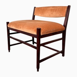 Kleiner Italienischer Vintage Sessel aus Holz & Samt, 1960er