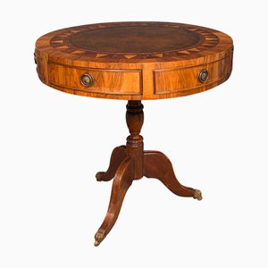 Centre de Table Rotatif Vintage en Noyer et Cuir, Angleterre, 1970