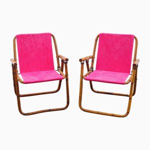 Klappstühle aus Bambus & Stoff, 1960er