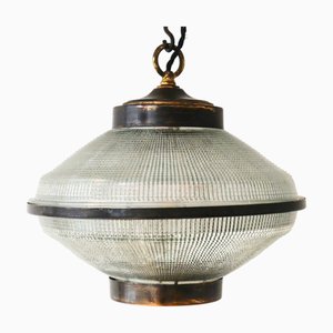 Ellipse Pendant Light in Glass and Patinated Brass, 1960s