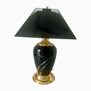 Lampe en Verre Soufflé Noir et Doré, 1970s