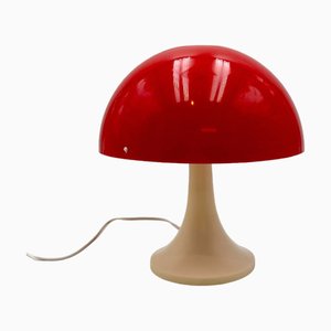 Space Age Red Mushroom Table Lamp with Ivory Base, 1970s