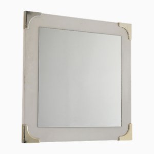 Scandinavian Mirror with White Frame and Brass Details, 1950s
