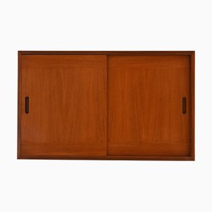 Console Murale Scandinave en Teck avec Portes Coulissantes et Crochets Intérieurs, 1960s