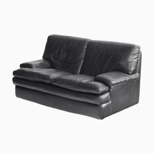 Schwarzes Zwei-Sitzer Ledersofa von Roche Bobois Edition, Frankreich, 1980er