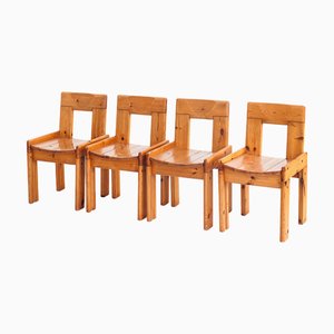 Silvio Coppola zugeschriebene Vintage Kiefernholz Stühle für Fratelli Montin, Italien, 1970er, 4er Set