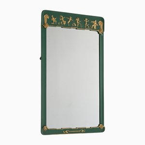 Scandinavian Mirror in Aqua Green and Gold Metal, 1940s