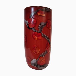 Rote Blumenvase aus Muranoglas, Italien, 1990er