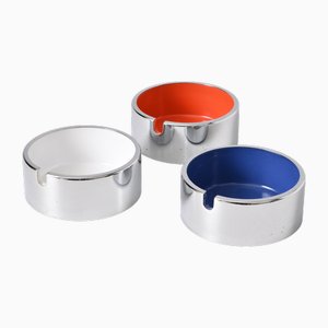 Chromed Metal and Melamine Ashtrays in the style of Isamu Kenmochi, 1970s, Set of 3