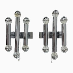 Wall Lamps Sconce Chrome Tubular by Gaetano Sciolari, 1970s, Set of 2