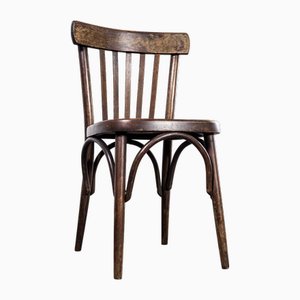 Silla de comedor vintage de roble oscuro y madera curvada, años 50