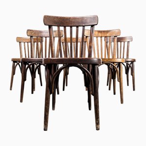 Vintage Dark Oak and Bentwood Dining Chairs, 1950s, Set of 6