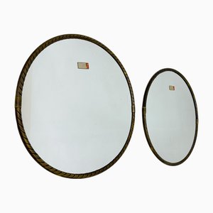 Mid-Century Modern German Round Brass Planilux Mirrors, 1970s, Set of 2