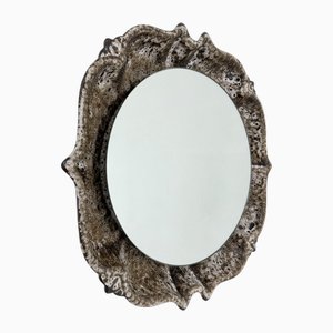 Mid-Century Modern Illuminated Brown Ceramic Mirror by Pan Keramik, 1970s