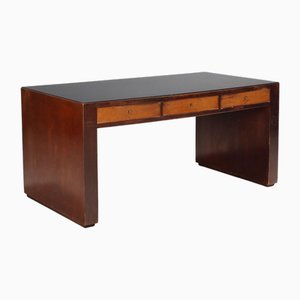 Vintage Writing Desk in Walnut Veneer and Glass, 1940s