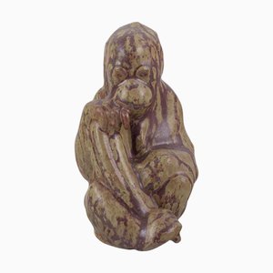 Mid-Century Orangutan Figurine in Glazed Earthenware by Arne Bang