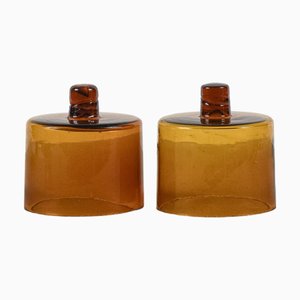 Cloches Art Déco en Verre Ambré, Set de 2