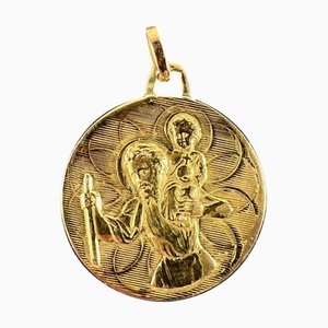 Vintage French Double-Sided St. Christopher Medal Pendant in 18 Karat Yellow Gold, 1960s