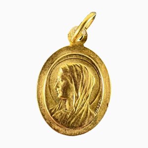 French 18 Karat Yellow Gold Virgin Mary Medal Pendant from Mazzoni, 1930s