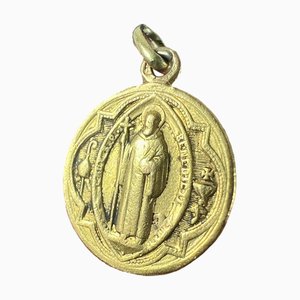 Antique French Saint Benedict Medal Charm Pendant in 18 Karat Yellow Gold