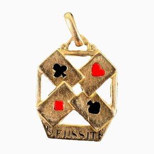 French Reussite Aces Gambling Cards Lucky Charm Pendant in 18 Karat Yellow Gold and Enamel, 1920s