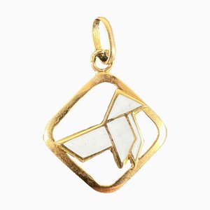 Vintage French Origami Bird Charm Pendant in Enamel and 18 Karat Yellow Gold, 1920s