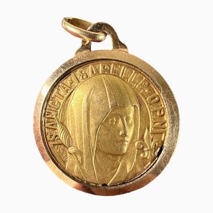 Vintage French Saint Isabelle of France Medal Charm Pendant in 18 Karat Yellow Gold, 1930s