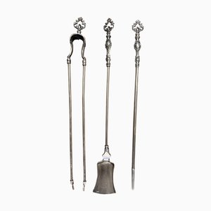 Antique French Steel Ornate Fire Tools, Set of 3
