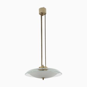 Brass and Curved Glass Pendant attributed to Pietro Chiesa for Fontana Arte, Italy, 1940s